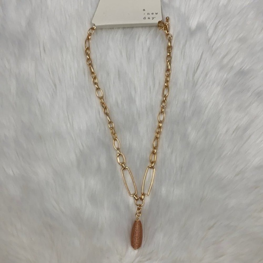 4/$20 A New Day Gold Tone Chain with Copper Wire Wrapped Bead Pendant Necklace - Picture 4 of 8